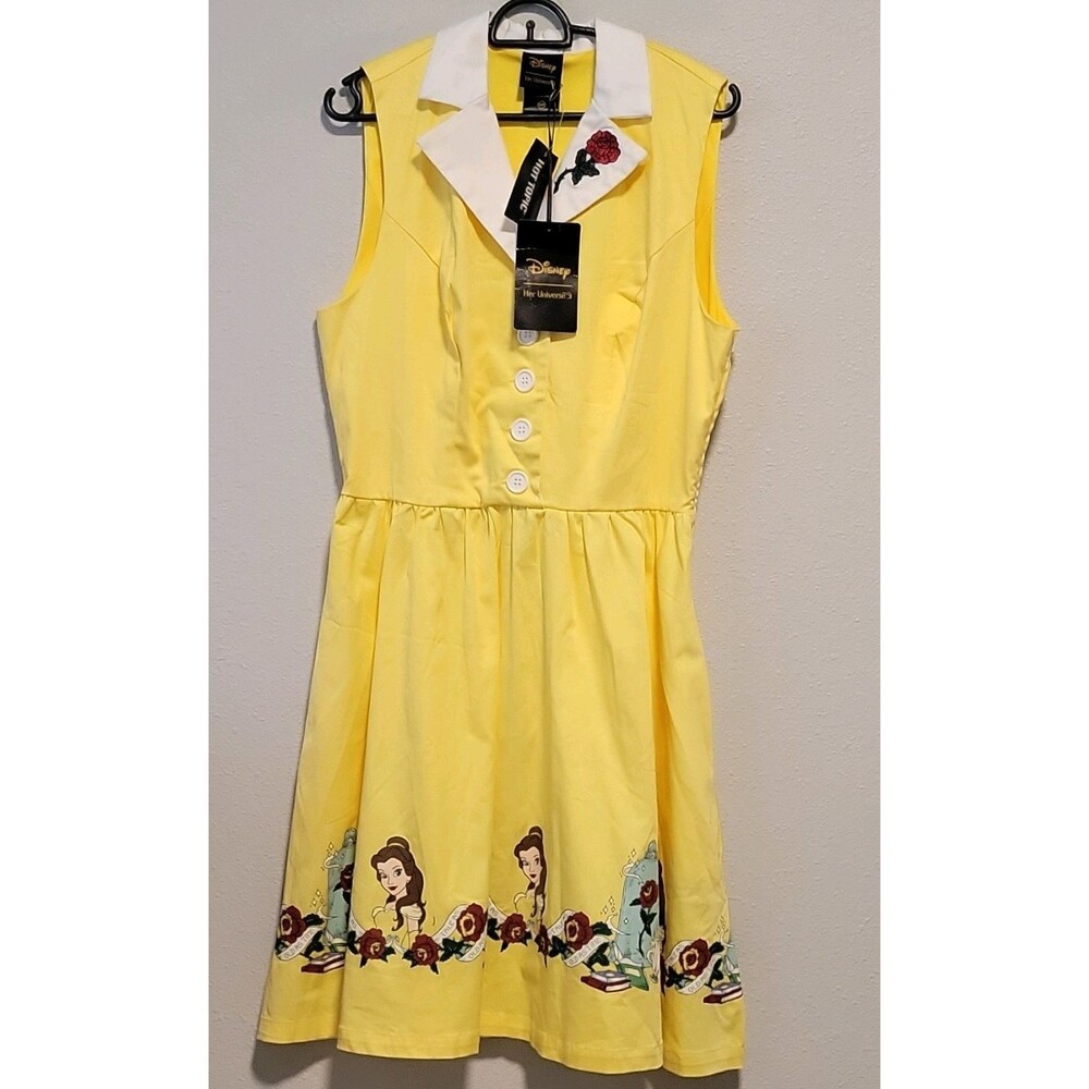 Disney Her Universe Belle Yellow/White Collared Sleeveless A-Line Dress S/M